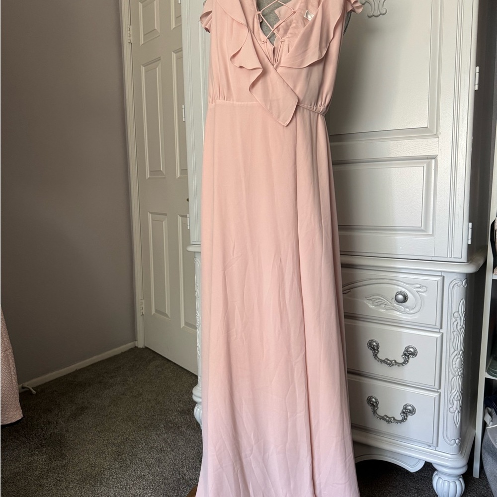 Wayf Blush Pink Maxi Dress with Ruffle Detail
